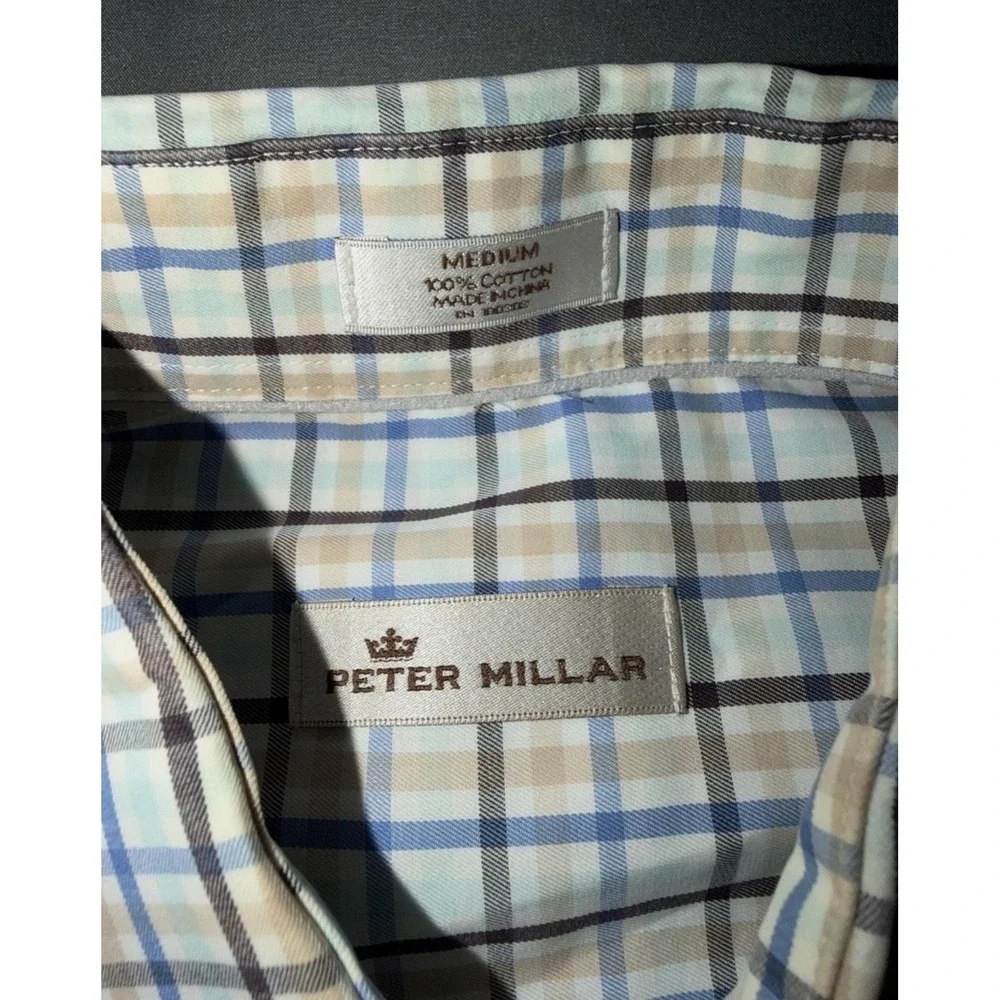 Peter Millar Shirt Mens Medium Multicolor Plaid Cotton Long Sleeve Button Up‎